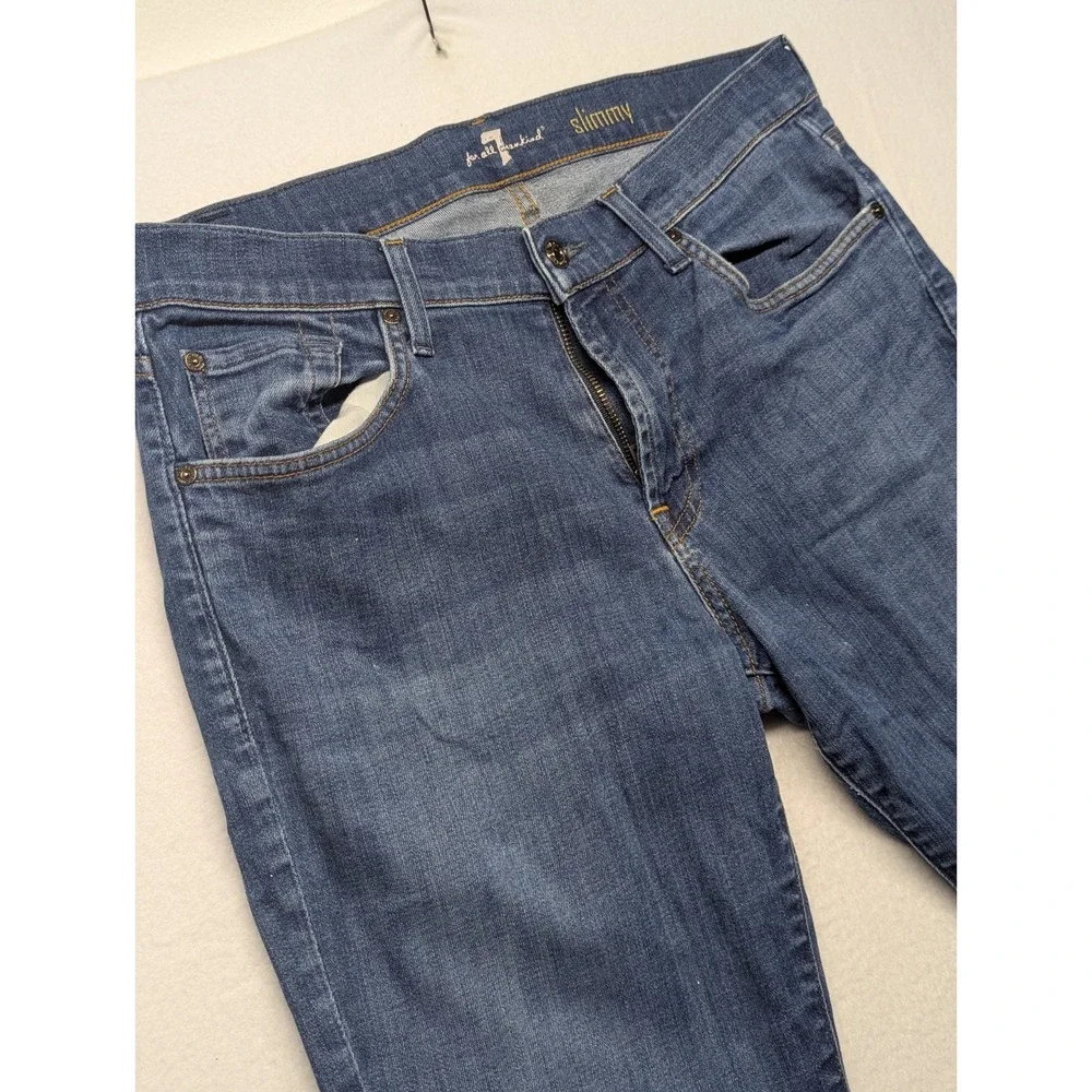 7 For All Mankind Slimmy Jeans Men 32 Blue Denim Medium Wash Straight Leg Worn